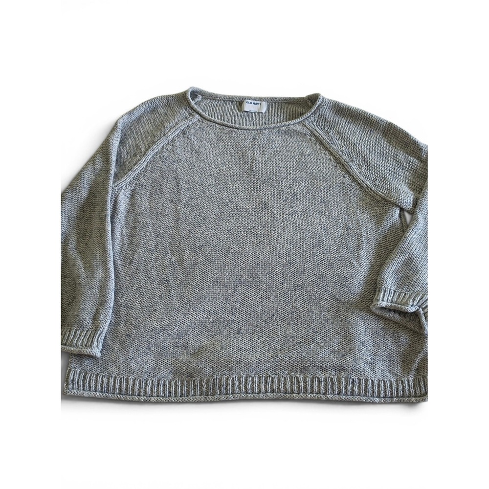 Old Navy Relaxed Bateau Cotton Blend Sweater Womens LG Light Blue Marl Raglan